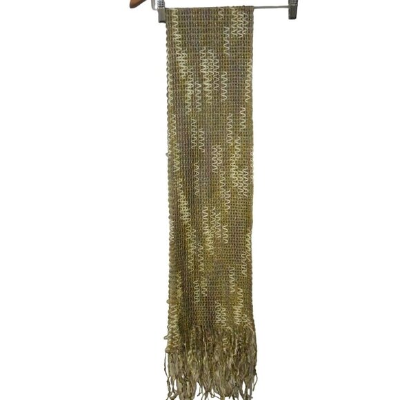 NWT Beige Tan Gold Fringe rectangle loose woven scarf - Estate Find - Picture 1 of 5